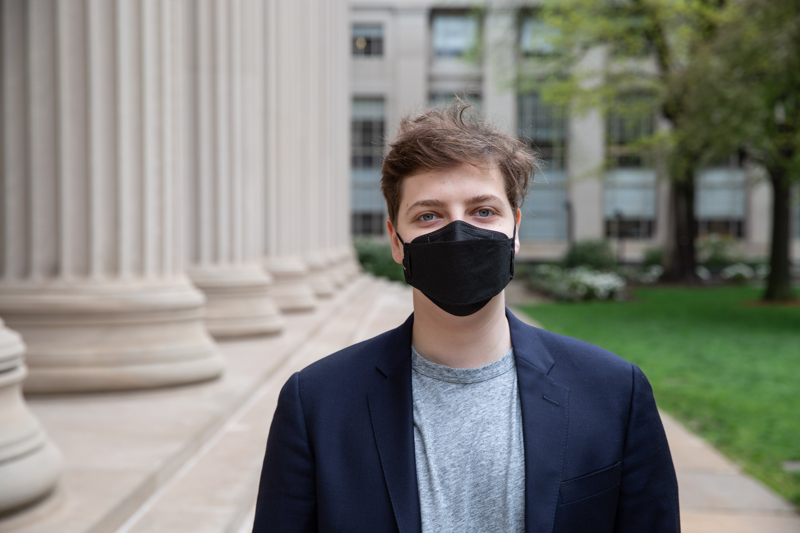 MIT student in Toy design class 2.00b Spring 2021 remove their masks. Series by Photographer Danny Goldfield.