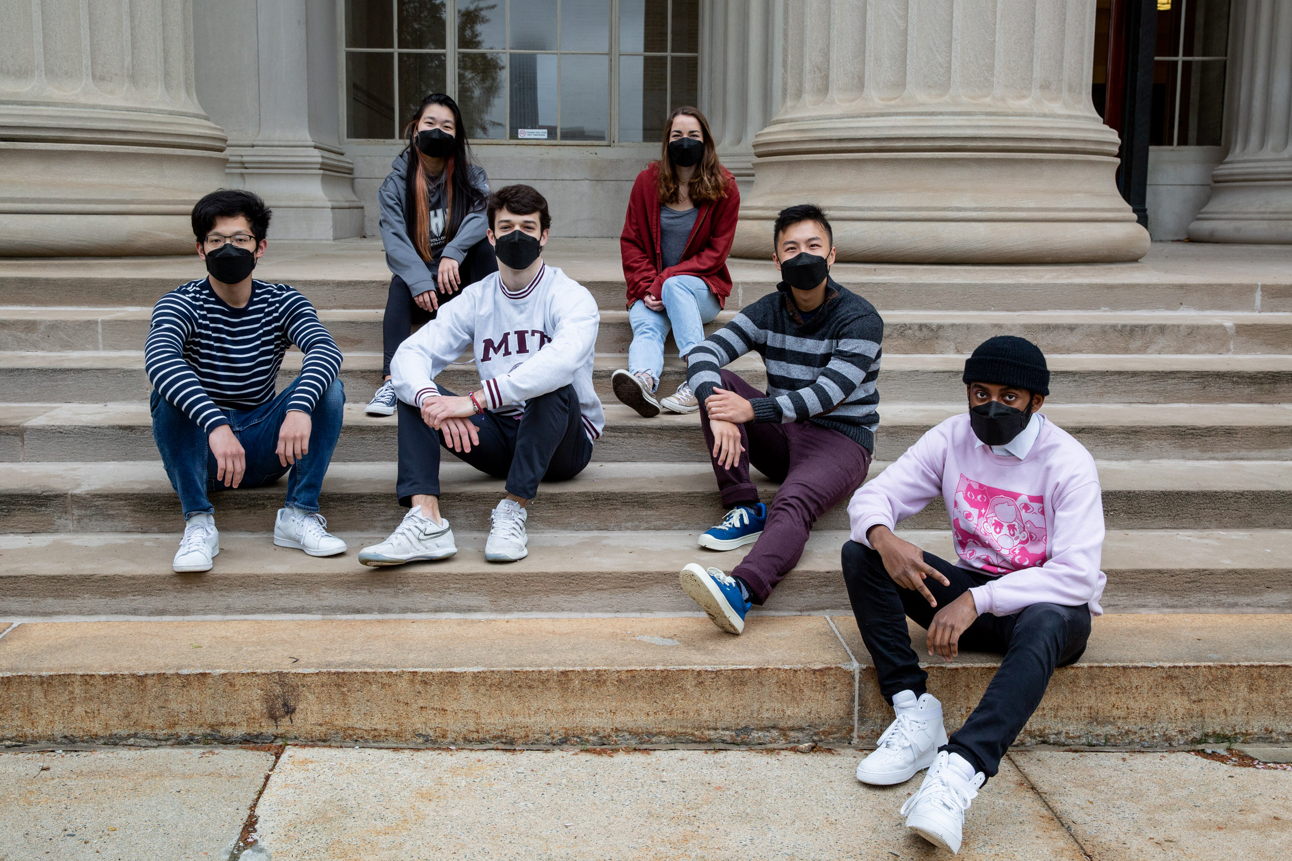 MIT student in Toy design class 2.00b Spring 2021 remove their masks. Series by Photographer Danny Goldfield.
