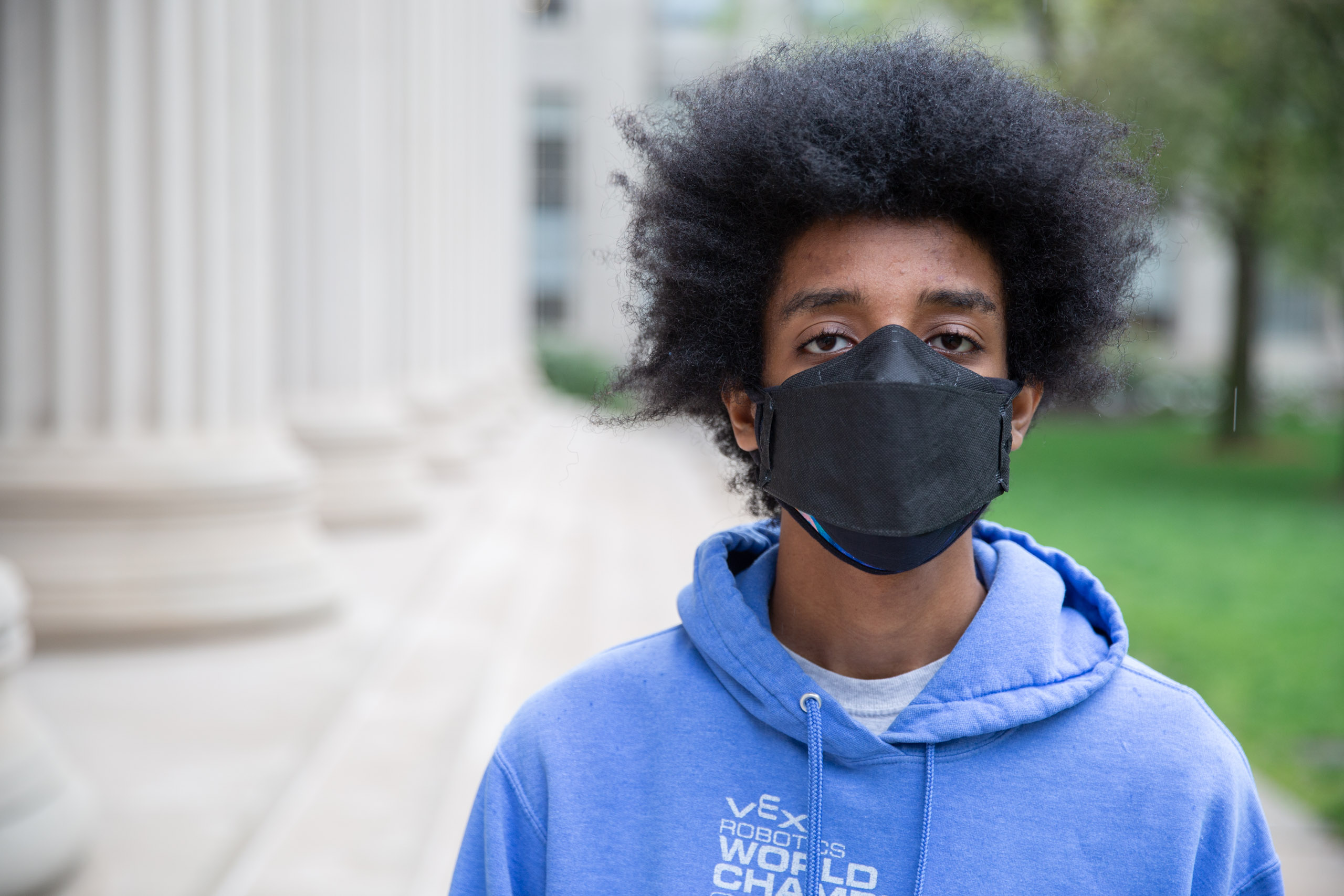 MIT student in Toy design class 2.00b Spring 2021 remove their masks. Series by Photographer Danny Goldfield.