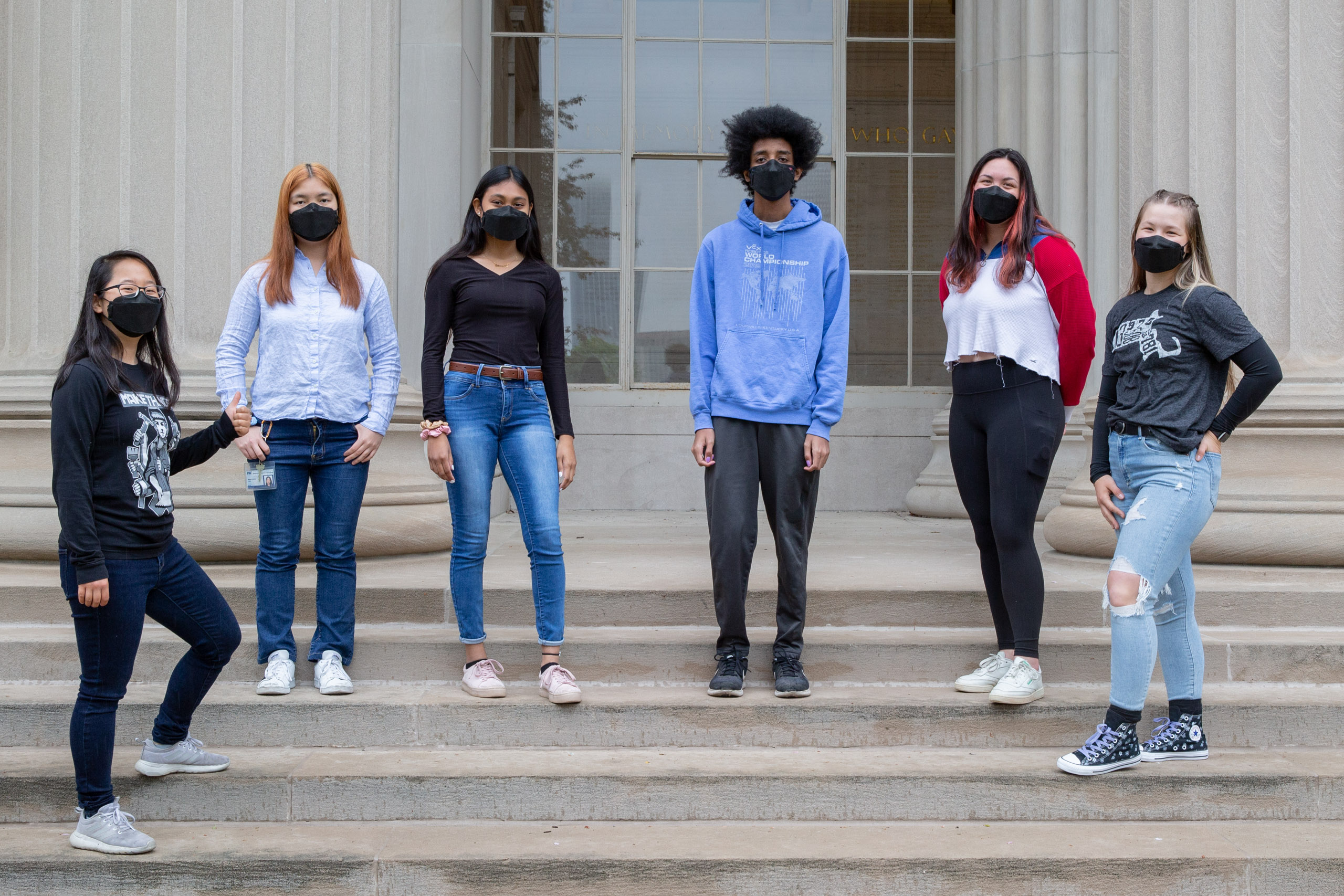 MIT student in Toy design class 2.00b Spring 2021 remove their masks. Series by Photographer Danny Goldfield.
