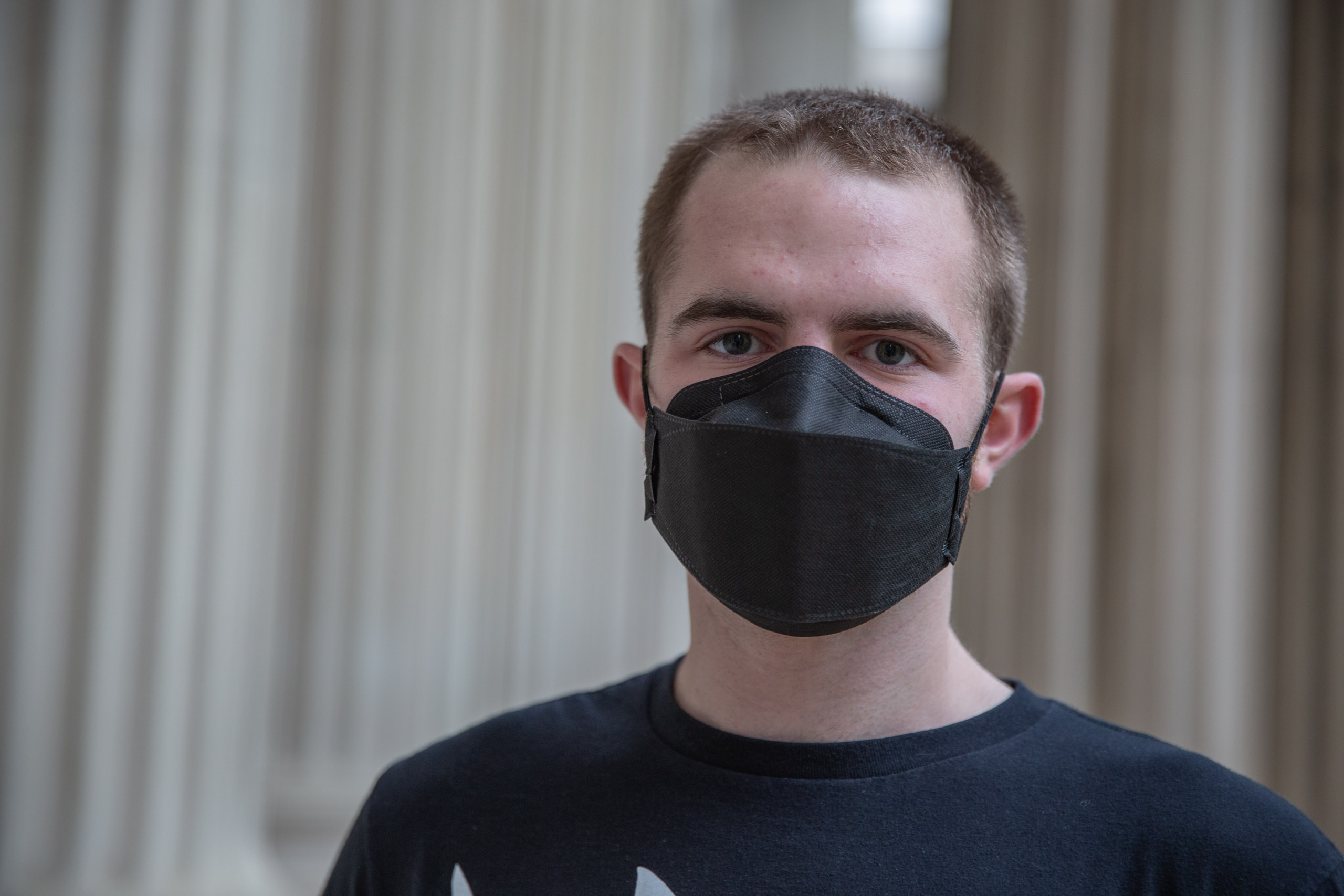 MIT student in Toy design class 2.00b Spring 2021 remove their masks. Series by Photographer Danny Goldfield.
