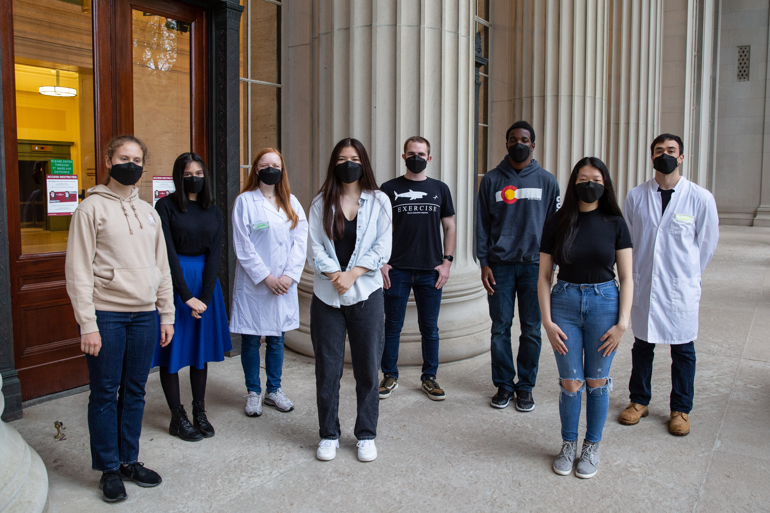MIT student in Toy design class 2.00b Spring 2021 remove their masks. Series by Photographer Danny Goldfield.