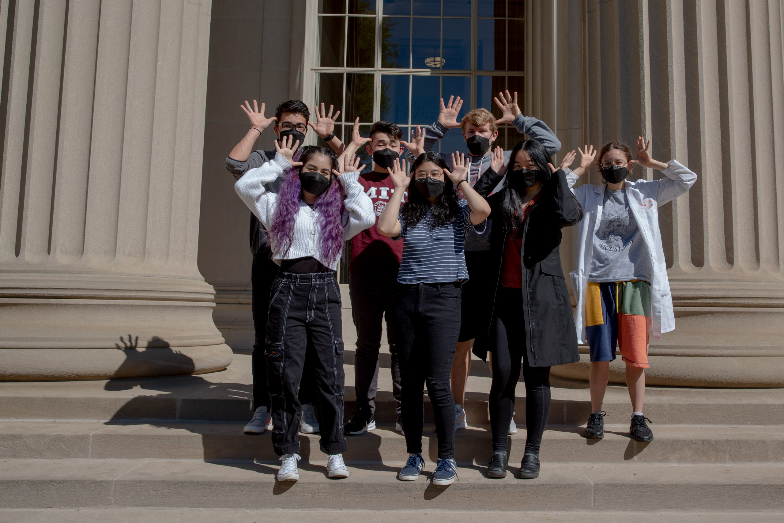 MIT student in Toy design class 2.00b Spring 2021 remove their masks. Series by Photographer Danny Goldfield.