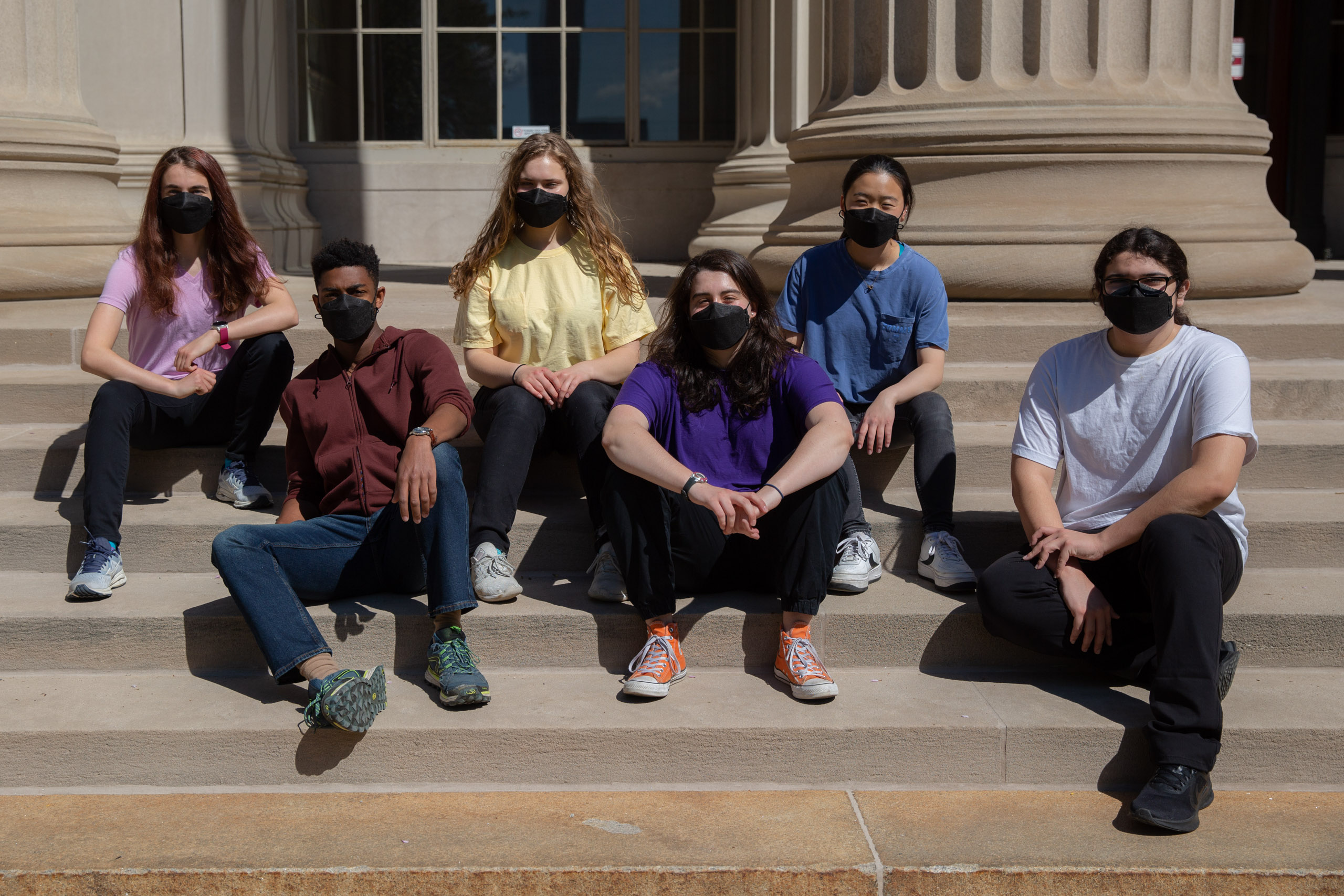 MIT student in Toy design class 2.00b Spring 2021 remove their masks. Series by Photographer Danny Goldfield.
