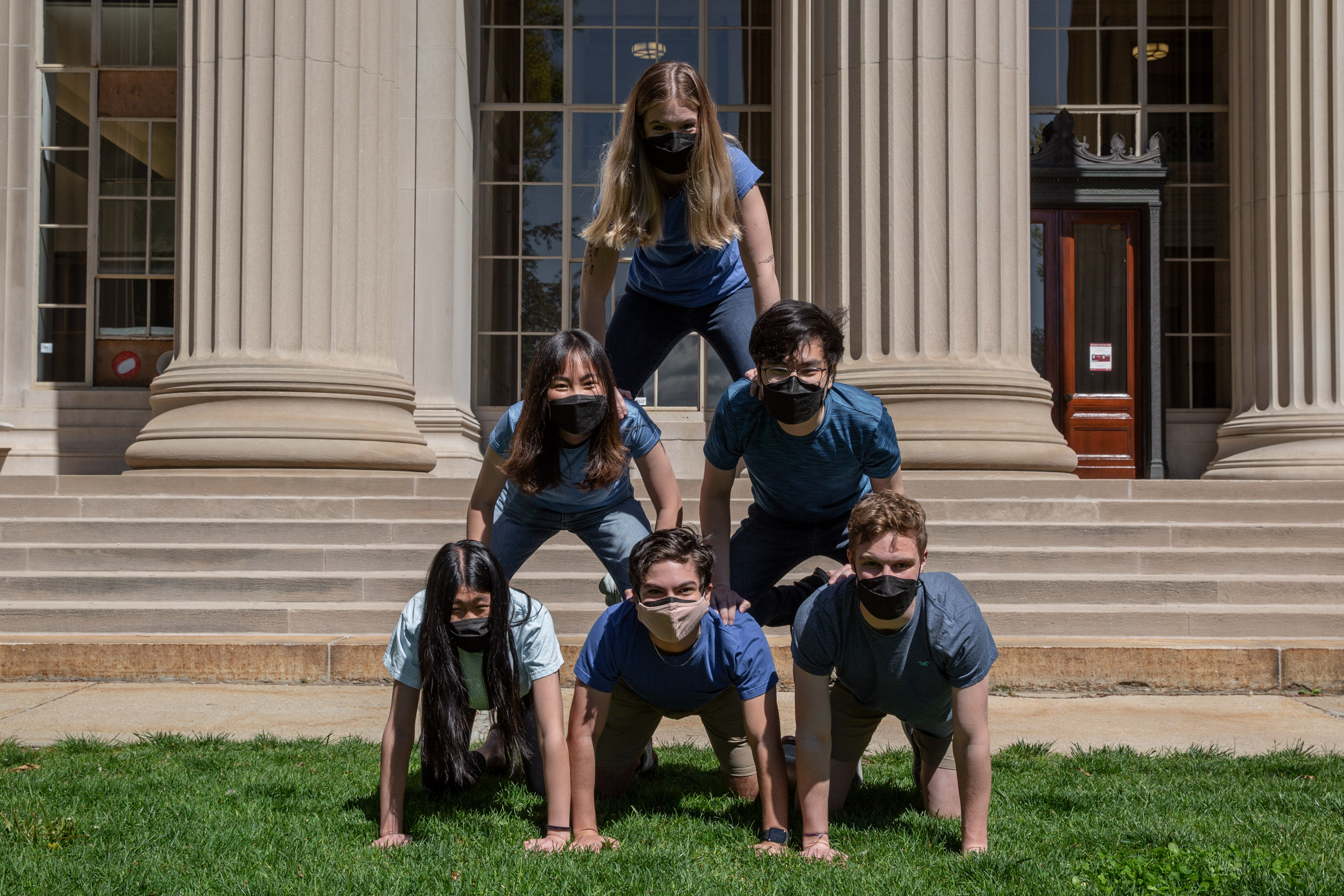 MIT student in Toy design class 2.00b Spring 2021 remove their masks. Series by Photographer Danny Goldfield.