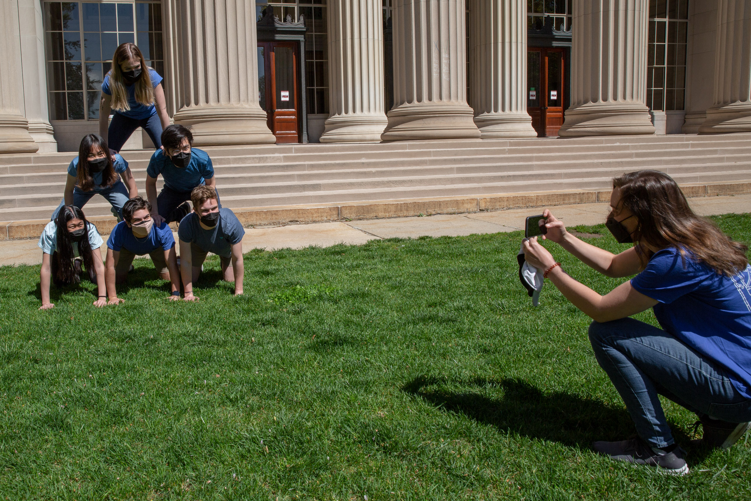 MIT student in Toy design class 2.00b Spring 2021 remove their masks. Series by Photographer Danny Goldfield.